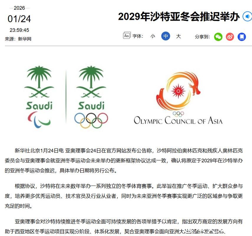 2029年沙特亚冬会推迟举办